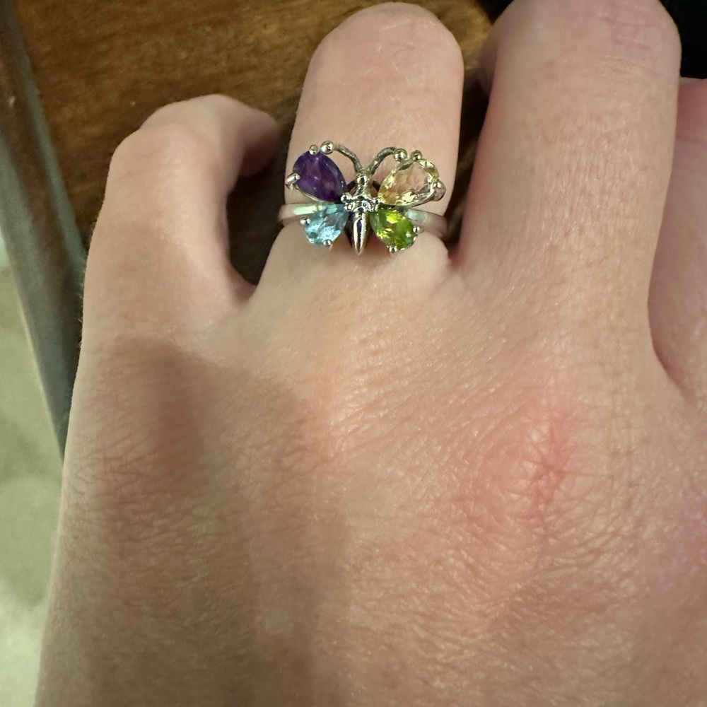 Gorgeous sterling silver butterfly ring and bracelet with gemstones.